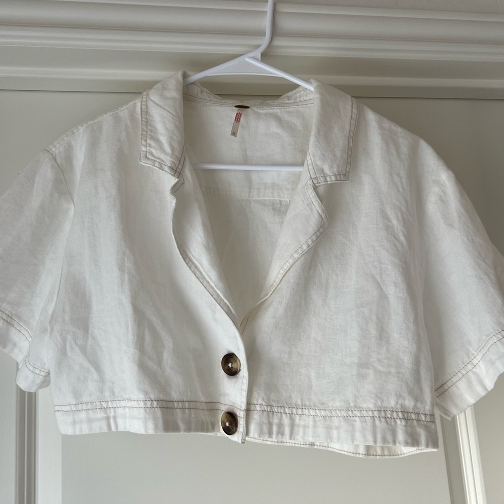 Free People Cream  Cropped Button Down Shirt